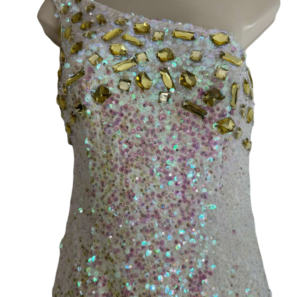 Alyce Paris Womens Sequin Mini Backless One Shoulder Prom Formal Dress Gown sz 4 - Picture 4 of 16